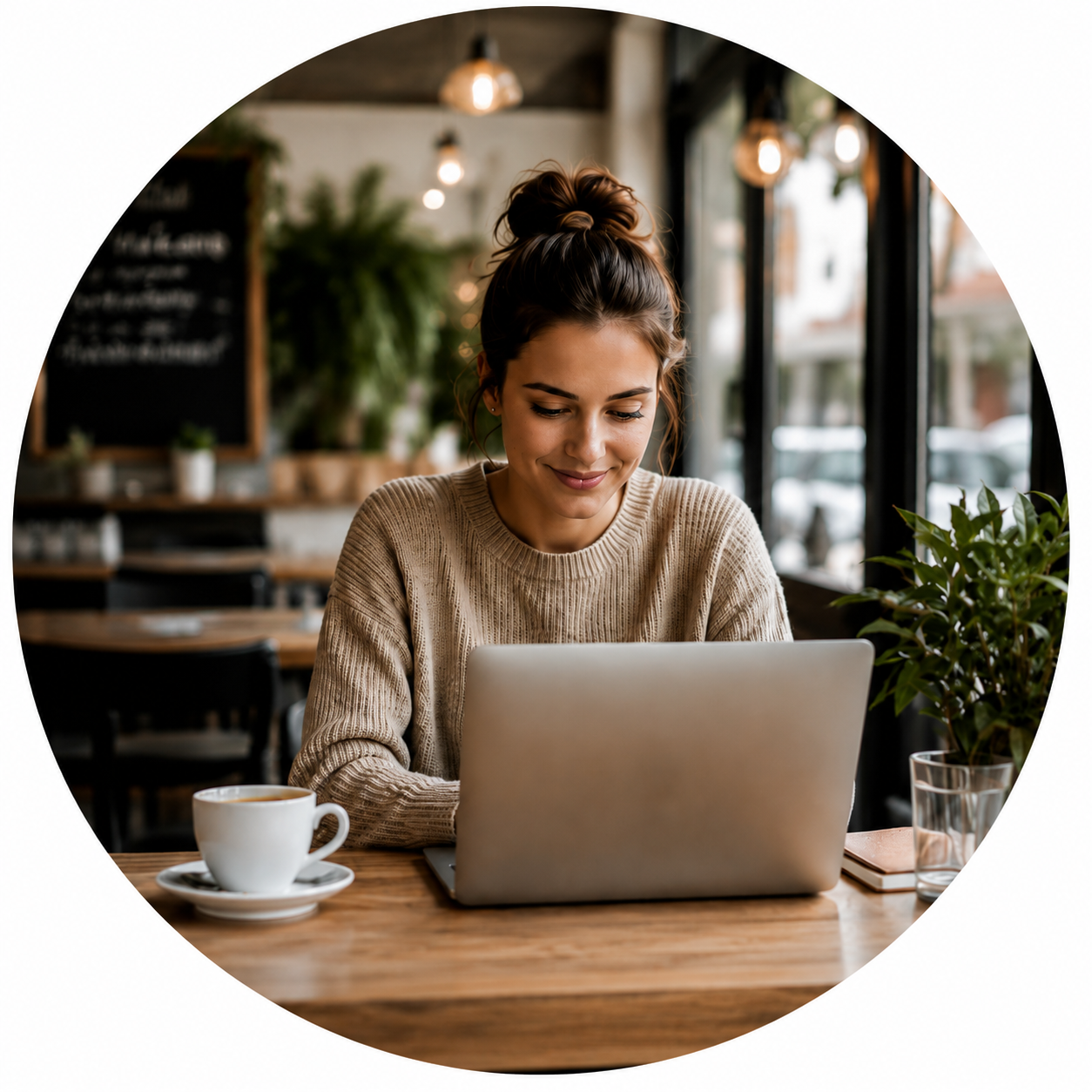 Freelance sur ordinateur dans un café