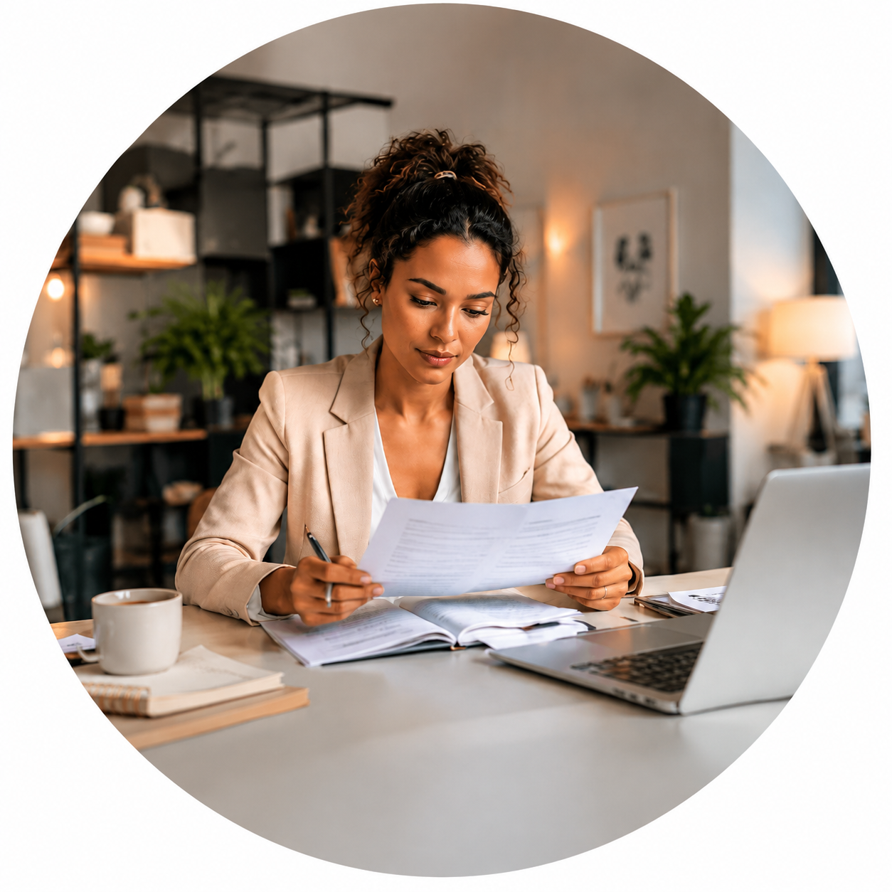 Entrepreneure métisse au bureau